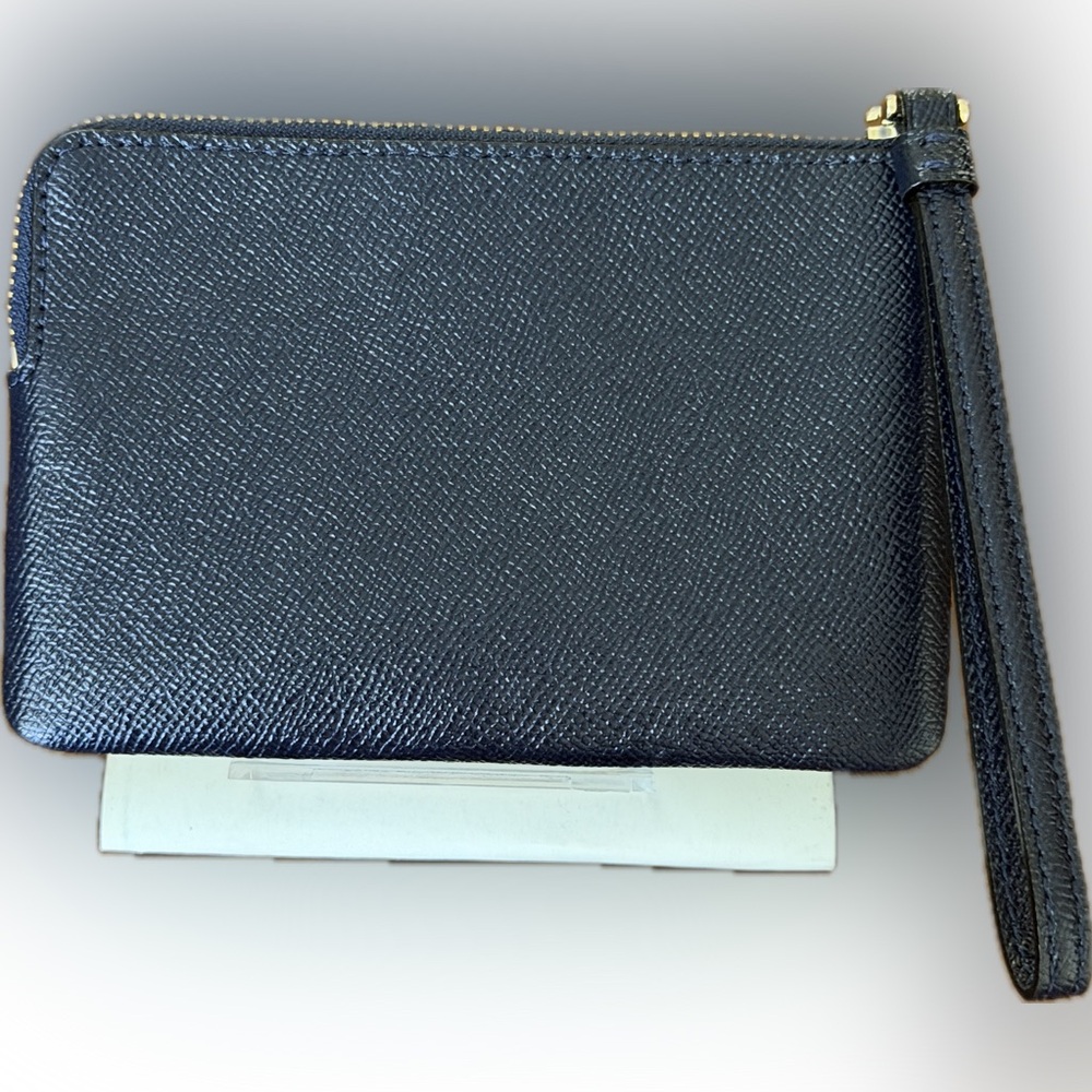 Coach Midnight Blue Corner Zip Crossgrain Leather Wristlet NWOT - Picture 10 of 12